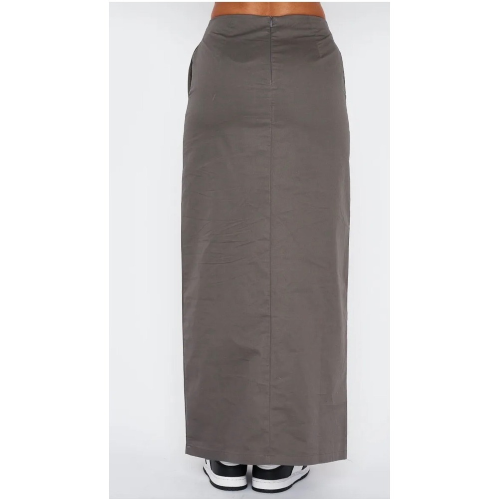 White Fox Street Style Maxi Cargo Skirt, Gray, relaxed, casual, edgy, tie waist - Picture 7 of 16